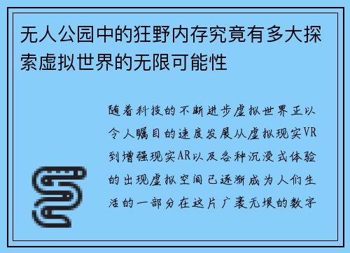 无人公园中的狂野内存究竟有多大探索虚拟世界的无限可能性 无人公园中的狂野内存究竟有多大探索虚拟世界的无限可能性